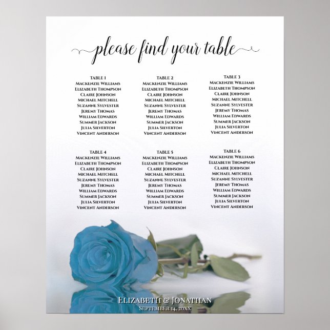 Póster Rosa azul turquesa 6 Tabla de asientos Boda de mes (Frente)