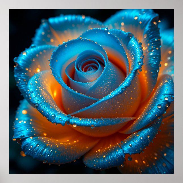 Póster Rosa azul vibrante con caídas en la vida contrasta (Frente)