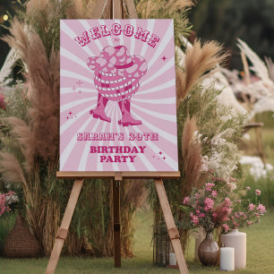 Póster Rosa   Bienvenida a la fiesta de cumpleaños de Cow