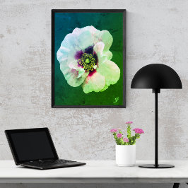 Póster Rosa Blanca con corazón oscuro - pintura al aceite