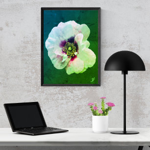 Póster Rosa blanca con corazón oscuro - pintura al óleo