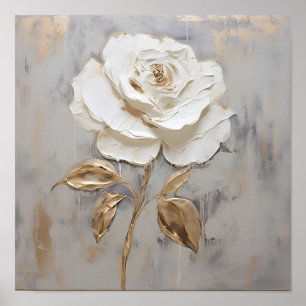 Póster rosa blanco con pintura de la hoja de oro