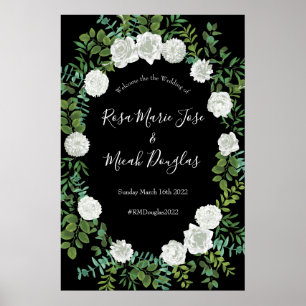 Póster Rosa blanco negro Boda elegante moderno