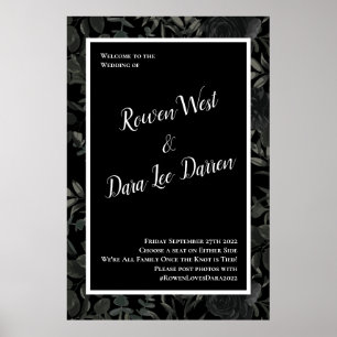 Póster Rosa blanco y negro Boda gótico Rótulo de ceremoni
