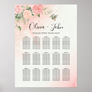 Póster Rosa Boda de acuarela romántica floral rosa