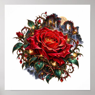 Póster Rosa Carmesí Encantada – Fantasía Gótica y Mágica