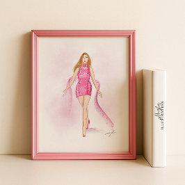 Póster rosa, chica, boceto de moda,