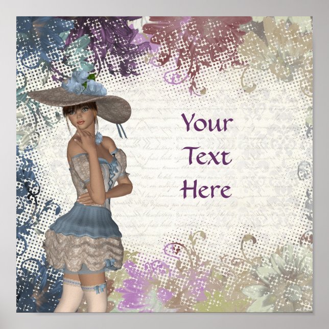 Póster Rosa  chica romántica (Frente)