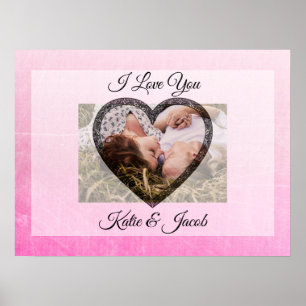Póster Rosa con Foto Personalizada Te Quiero