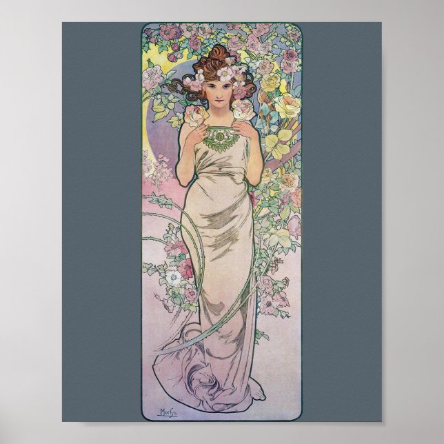 Póster Rosa (Cuatro Flores), Alphonse Mucha (Frente)