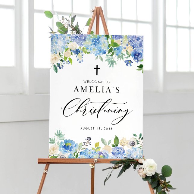 Póster Rosa de acuarela azul e hidrangea Christening (Subido por el creador)