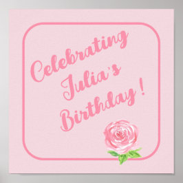 Póster Rosa de acuarela pintado a mano FELIZ CUMPLEAÑOS