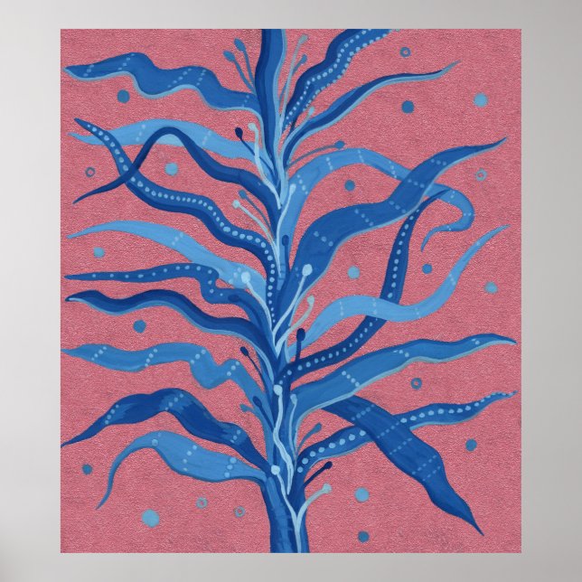 Póster Rosa De Algas Azules Taupe Subacuático Abstracto F (Frente)