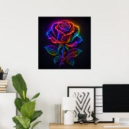 Póster Rosa de Arcoíris de Neón Vibrante con Brillo Eléct