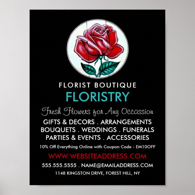 Póster Rosa de arte, florista, publicidad en Floristry (Frente)