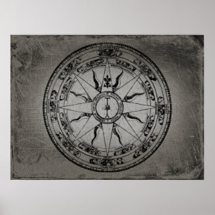 Póster Rosa de brújula antigua (B&W)