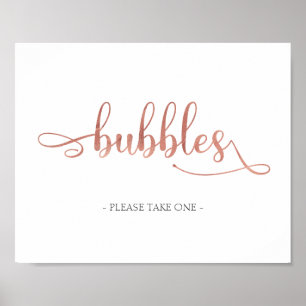 Póster rosa de "Burbujas" Rótulo de Bodas Blanco Elegante