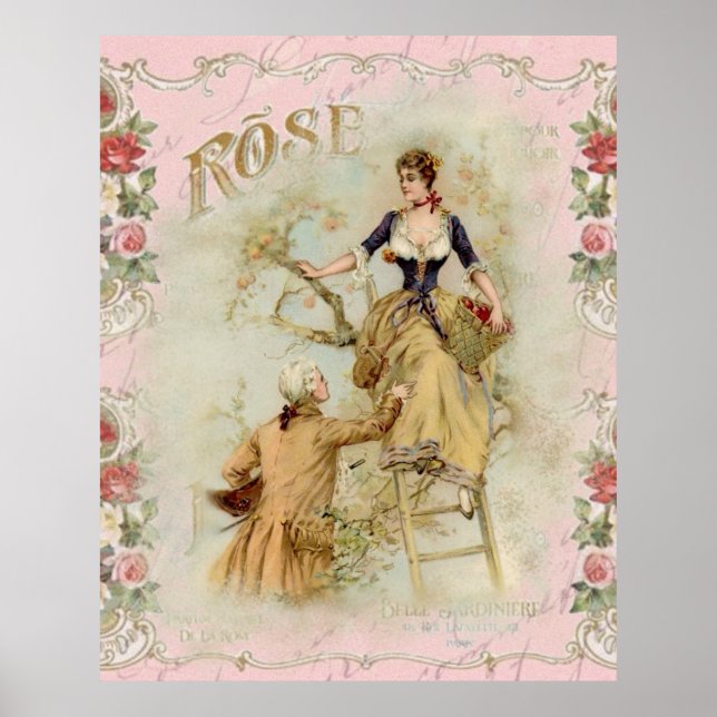 Póster Rosa de collage de Shabbychic Paris (Frente)