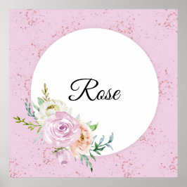 Póster Rosa de color de agua Pastel con nombre personaliz