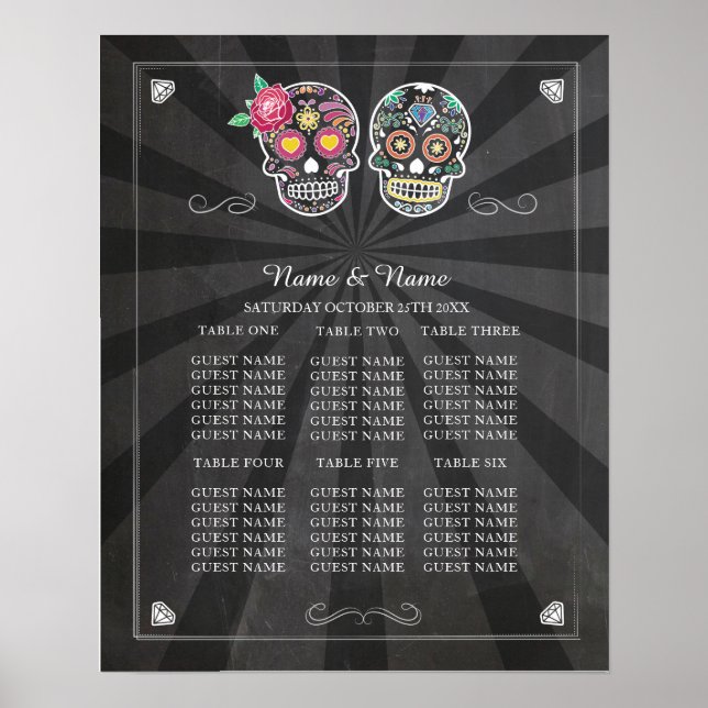 Póster Rosa de cráneo Boda de mesa Poster Halloween (Frente)