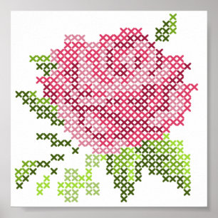 Póster Rosa de Cross Stitch
