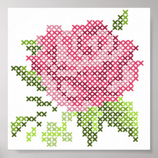 Póster Rosa de Cross Stitch