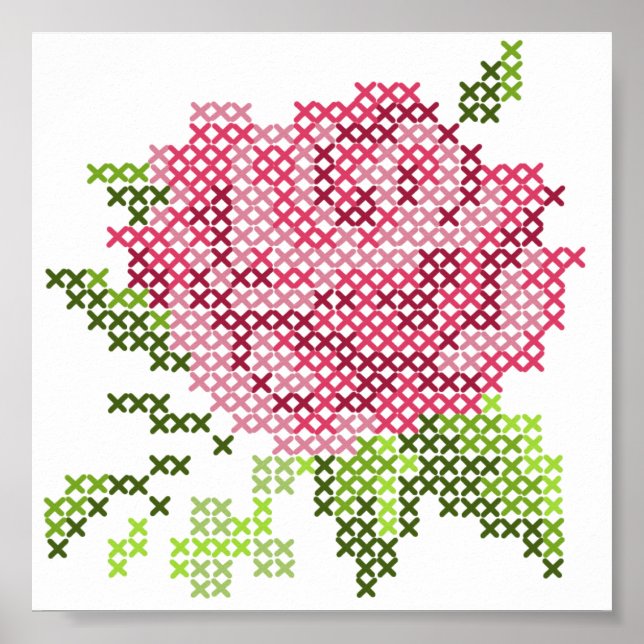 Póster Rosa de Cross Stitch (Frente)