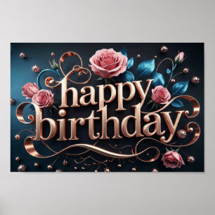 Póster Rosa de cumpleaños dorado lujoso y elegante extrav