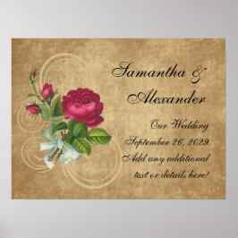 Póster Rosa de época elegante, magenta/marrón