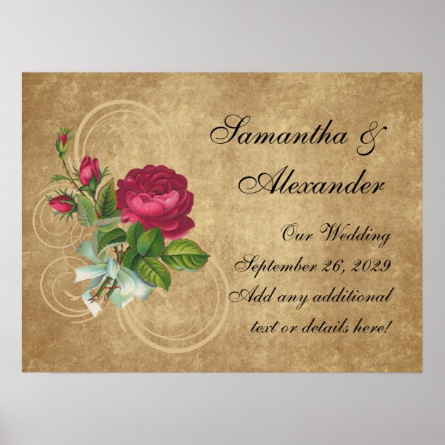 Póster Rosa de época elegante, magenta/marrón (Frente)