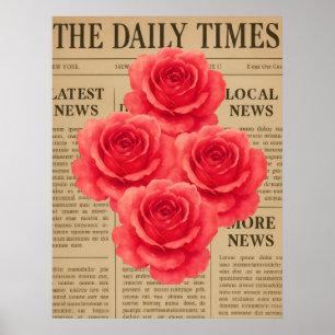 Póster Rosa de época sobre papel antiguo
