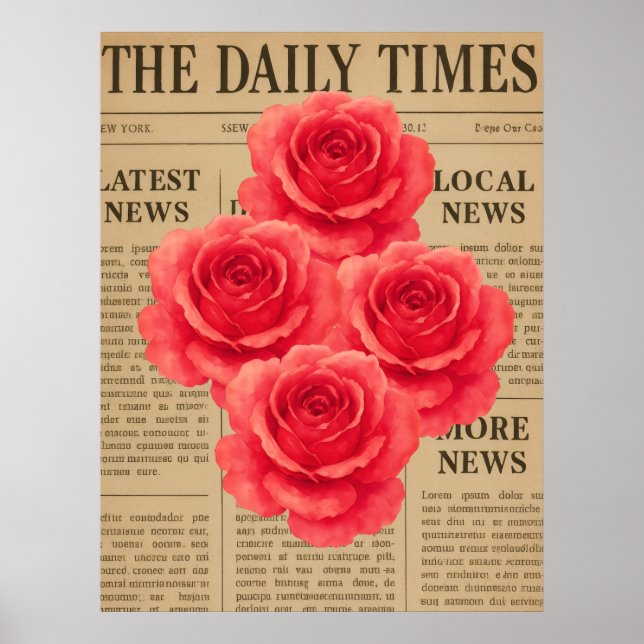 Póster Rosa de época sobre papel antiguo (Frente)