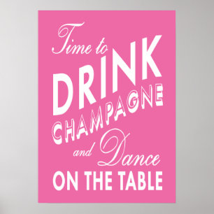 Póster rosa de Es hora de beber champán