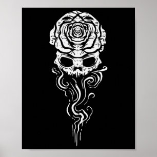 Póster Rosa de la Calavera de Halloween Esqueleto de humo
