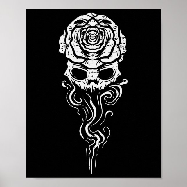Póster Rosa de la Calavera de Halloween Esqueleto de humo (Frente)