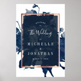 Póster Rosa de la Marina Oro Bouquet Boda Poster de bienv