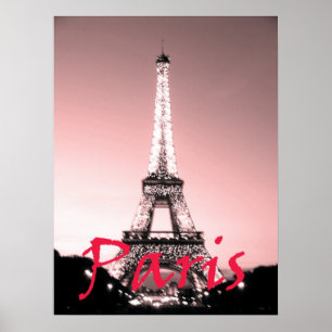 Póster Rosa de la torre Eiffel de París