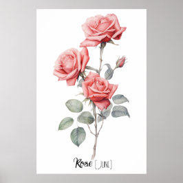 Póster Rosa de las flores en la fecha de nacimiento (juni