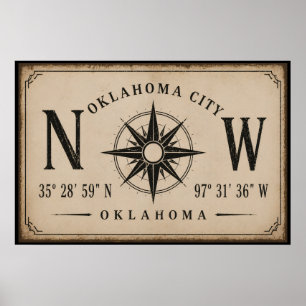Póster Rosa de los vientos de coordenadas de Oklahoma Cit