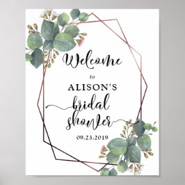 Póster Rosa de marco geométrico de oro eucalipto ducha de