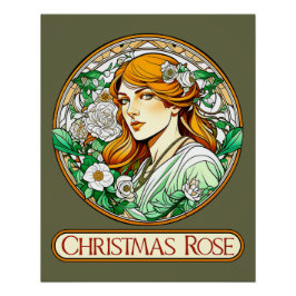 Póster Rosa de Navidades de Art Nouveau