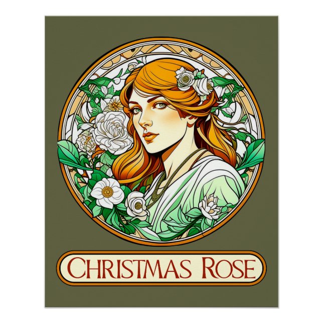 Póster Rosa de Navidades de Art Nouveau (Anverso)