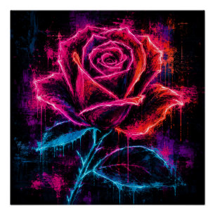 Póster Rosa de neón retro