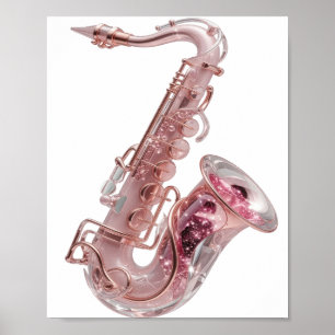 Póster Rosa de oro de saxofón de plata llamativa Motivo a