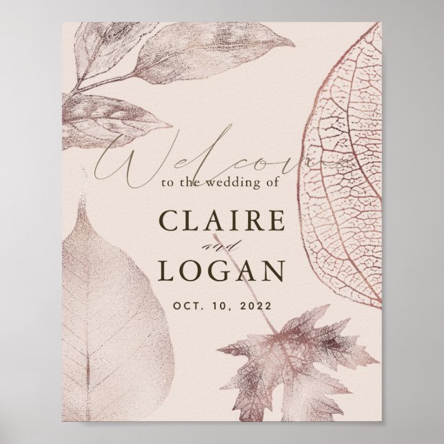 Póster Rosa de oro deja a Boda beige rosado bienvenida (Frente)