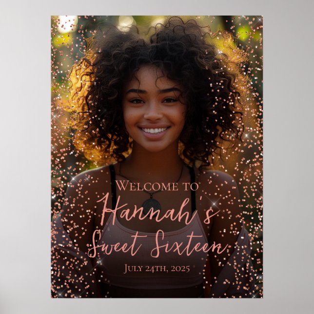 Póster Rosa de oro dulce 16 foto signo de bienvenida (Frente)