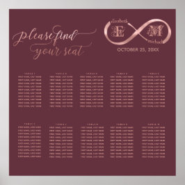 Póster Rosa de oro infinito caligrafía romántica en monog