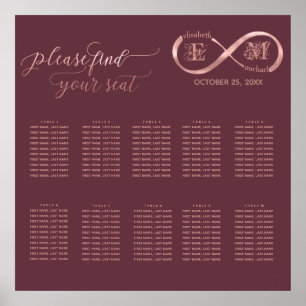 Póster Rosa de oro infinito caligrafía romántica en monog