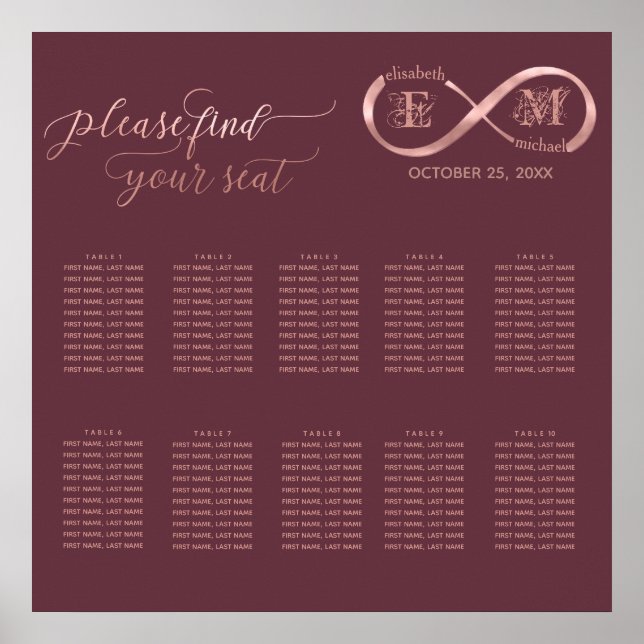 Póster Rosa de oro infinito caligrafía romántica en monog (Frente)