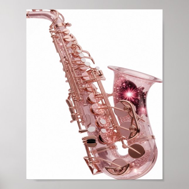 Póster ROSA DE ORO SAXÓFONO de plata moderno Diseño moder (Frente)